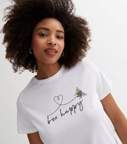 New Look White Bee Happy Heart Logo T-Shirt
